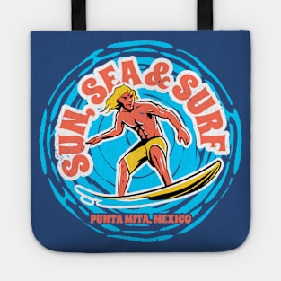Vintage Sun, Sea & Surf Punta Mita, Mexico // Retro Surfing // Surfer Catching Waves Tote