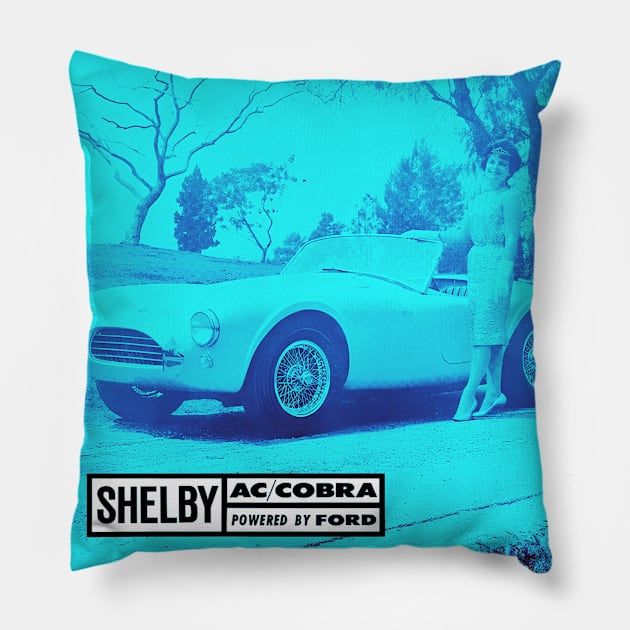 The first Shelby Cobra advertisement - 1962 Pillow by retropetrol