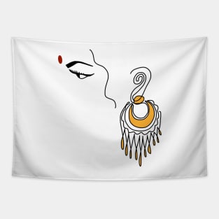 Abstract Indian Girl With Bindi And Gold Earring Line Art Tapestry