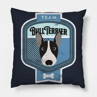 Team Bull Terrier - Distressed English Bull Terrier Beer Label Design Pillow