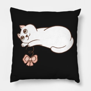 Cute white cat with bow Pillow