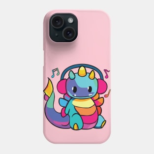 Happy dragon or dinosaur with headphones Phone Case