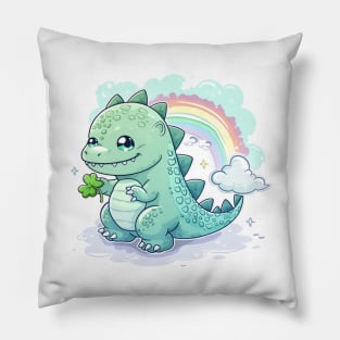 Cute Godzilla happy mood in kawaii cartoon style with rainbow Pillow