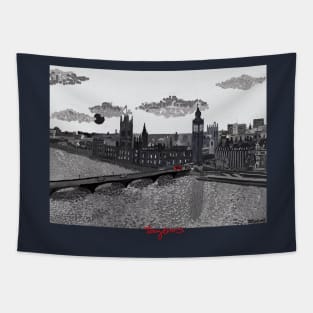Westminster on the Thames, London  Black and white Tapestry