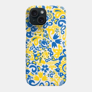 Ukrainian flag colors and transparent folklore pattern Phone Case