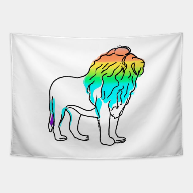 Cute Color Gradient Lion Shape Outline Drawing Tapestry by Play Zoo