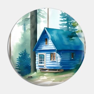 Watercolor illustration of a little cabin Pin