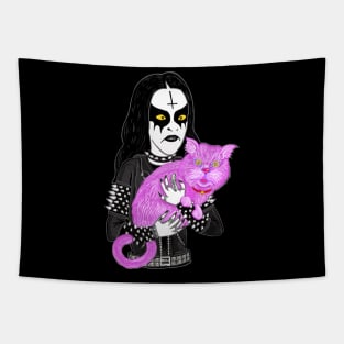 Metal Head with a Pink Cat 2020 Miskeldesign Tapestry