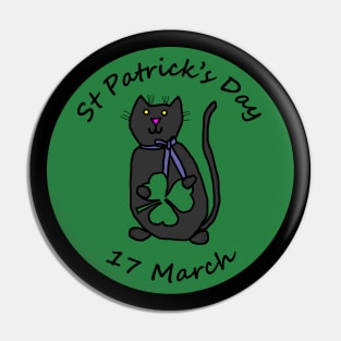 Cat with Ribbon and Shamrock St Patricks Day Pin