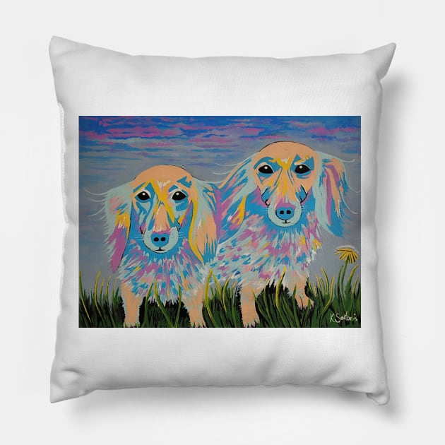 MUGI And Tatami Dog Painting - Cute Dog Art Pillow by SartorisArt1