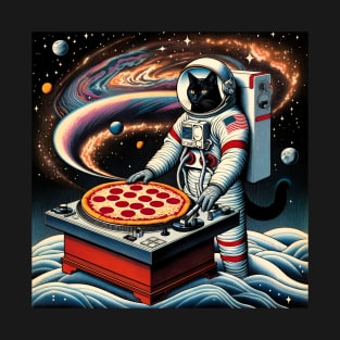 Dj Pizza Black Cat in Space T-Shirt