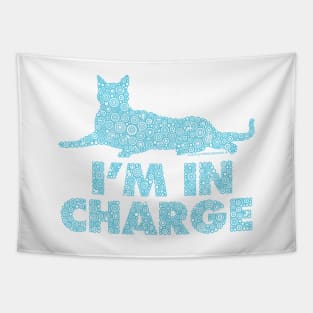 I’m In Charge Turquoise Distressed Cat Circle Design Tapestry