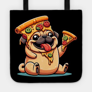 Cute Funny Pug Dog Eating Pizza Tote