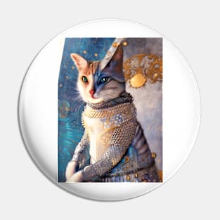 Silver armor knight cat: Milady Pin