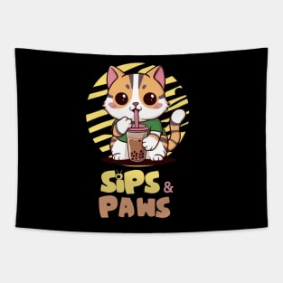Sips & Paws Boba Cat Tapestry