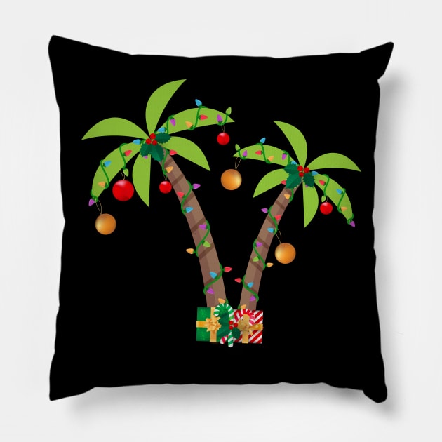 Decorated Christmas Palm Tree Tropical Pillow by Skylane