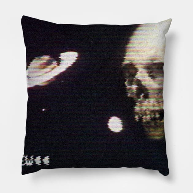 Skull VHS saturn Pillow by madharka