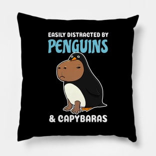 Easily Distracted by Penguins and Capybaras Cartoon Pillow