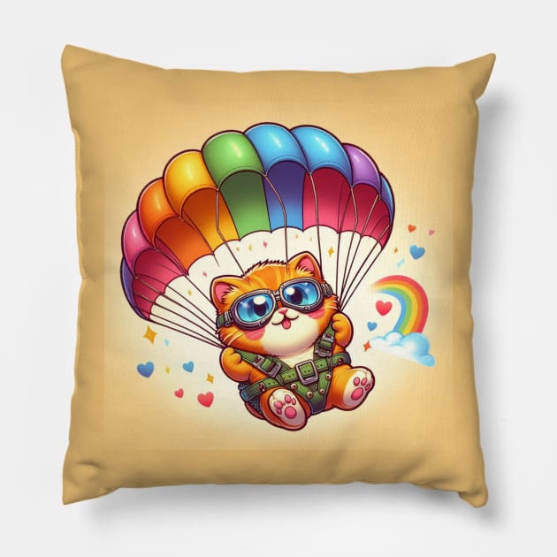 Rainbow parachute cat Pillow by grazkaa