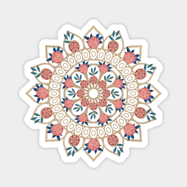 Rosh Hashana, Shana Tova! Pomegranate Mandala for Jewish New Year Magnet by ariverde