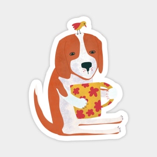 Beagle Drinking Coffee Magnet