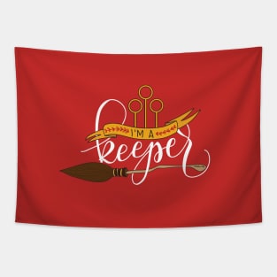 White 'I'm A Keeper' Pun - Red Tapestry