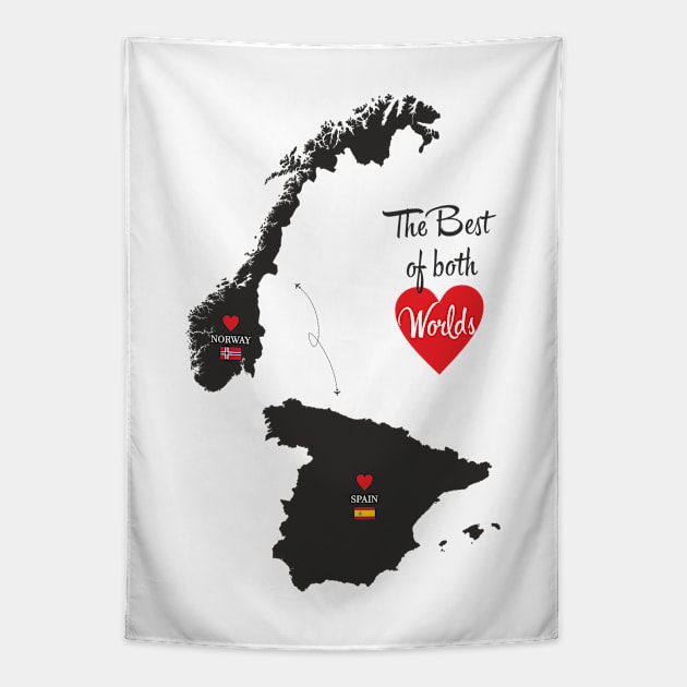 The Best of both Worlds - Norway - Spain Tapestry by YooY Studio