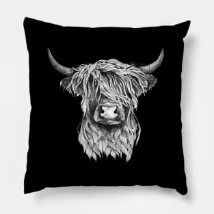 Highland Cow illustration tattoo style Pillow