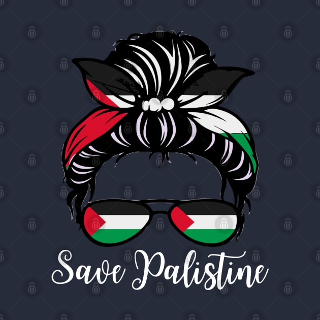 Messy Bun Save Palestine Flag by Illustradise