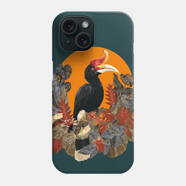 Low polygonal illustration of Rhinoceros Hornbill birds with plants. Phone Case by Lewzy Design