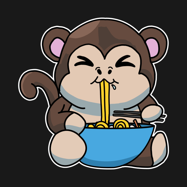 Anime Kawaii Ramen Eating Monkey Japanese Noodles by Mesyo