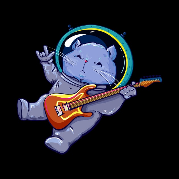 Astronaut Helmet Cat Playing Electric Guitar Space by anubis1986