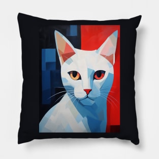 White Cubism Cat Pillow