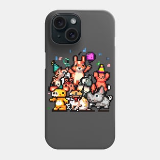 A group of animals having a party or celebrating a holiday, pixel art Phone Case