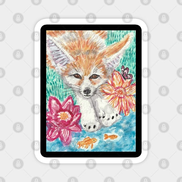 Fennec fox watercolor painting Magnet by SamsArtworks