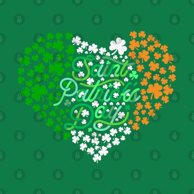 Happy St. Patrick's Day with Shamrock Heart in Irish Flag Colors by Epic Shirt Store