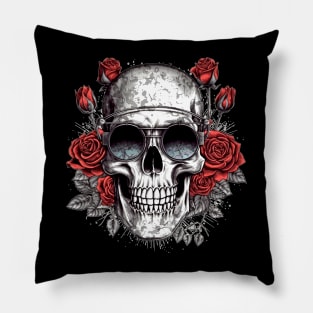 Cool Hipster Skull with Glasses and Roses Pillow