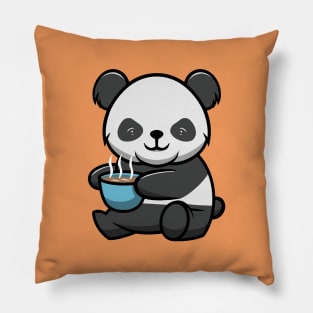 Cute Panda with hot chocolate in valentine day Pillow
