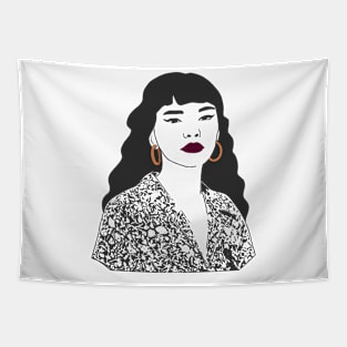 Woman with Floral Shirt Tapestry