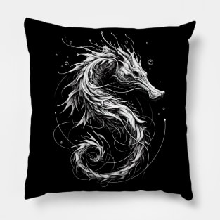 Monochromatic Outline Hippocampus Seahorse Underwater Pillow