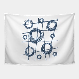 Navy and White Ink Lines and Circles Tapestry