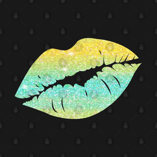 Bright Teal Yellow Ombre Faux Glitter Lips by Felicity-K