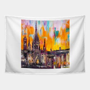 Barcelona Cathedral In The Orange Dawn Tapestry