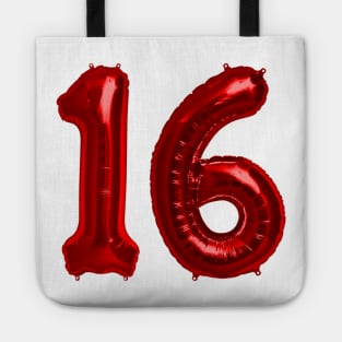 Bright Red 16th Birthday Metallic Helium Balloons Numbers Tote