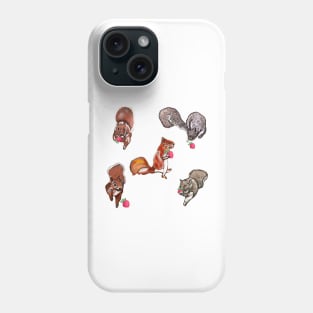 Cute fluffy furry squirrels with strawberries - light pattern Phone Case