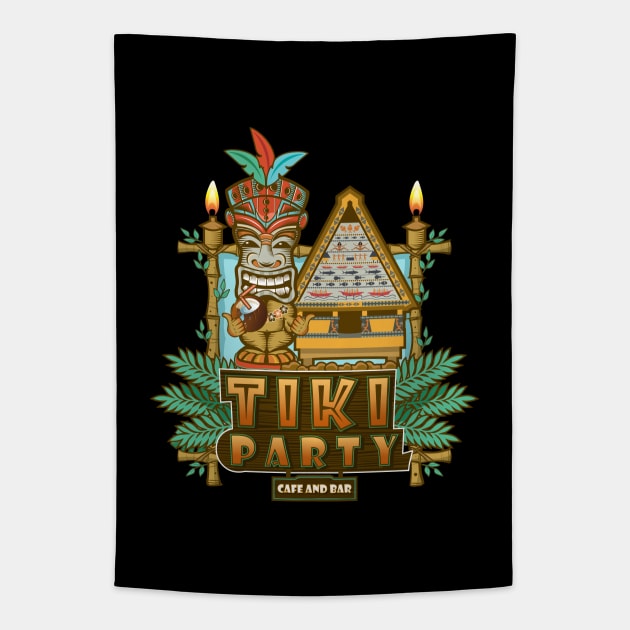 Tiki Party Art Drawing Illustration Tapestry by michony