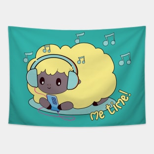 cute yellow sheep listening to music Tapestry