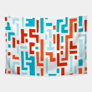 Maze Shaped Red Blue Abstract Art Tapestry