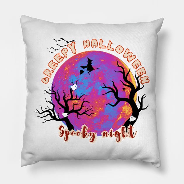 Creepy Halloween moon Pillow by Studio468