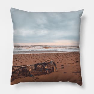 Stranded Lobster Trap on a New Brunswick Beach V1 Pillow